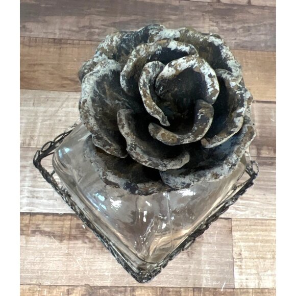 Decorative Glass Bottle With Metal Rose Top & Wire Cage - Picture 3 of 7
